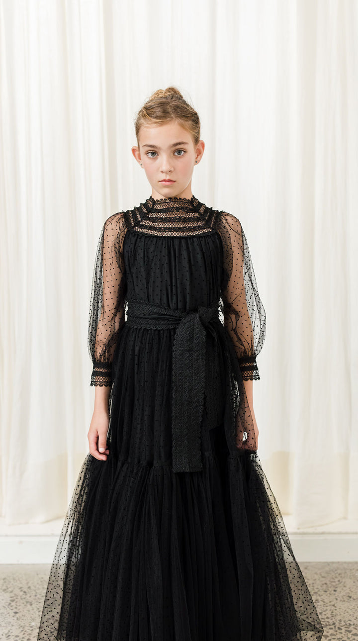 AW1143B-CUSTOM Tulle Crochet Lace Gown-Black
