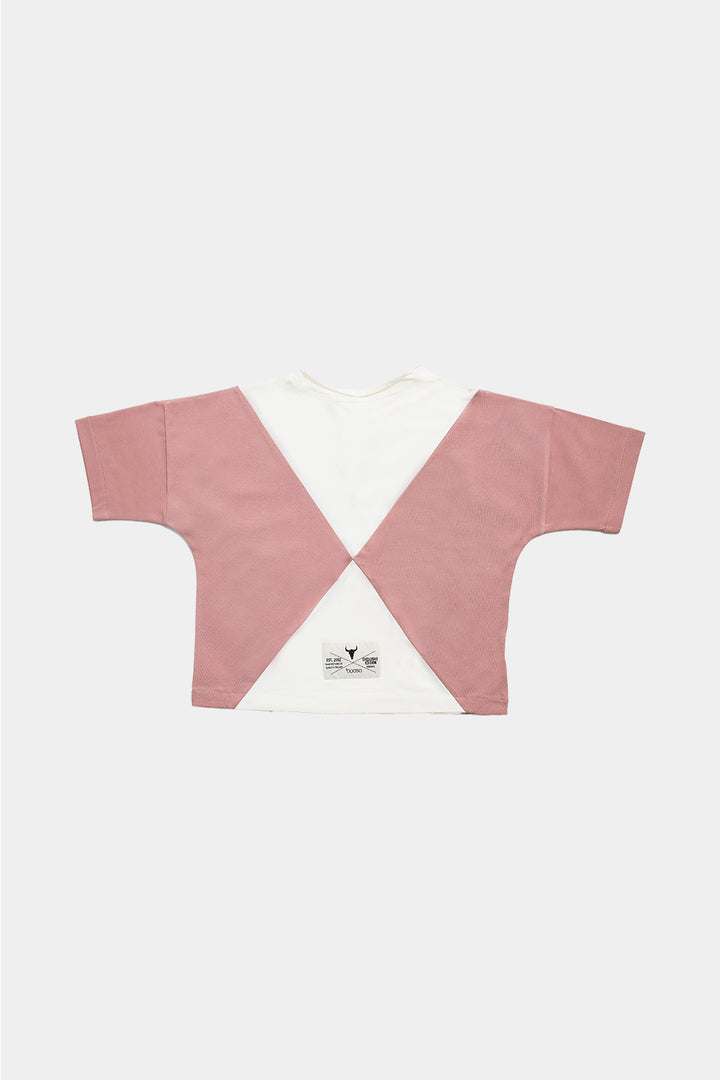 PANEL TEE-Pink/Ecru