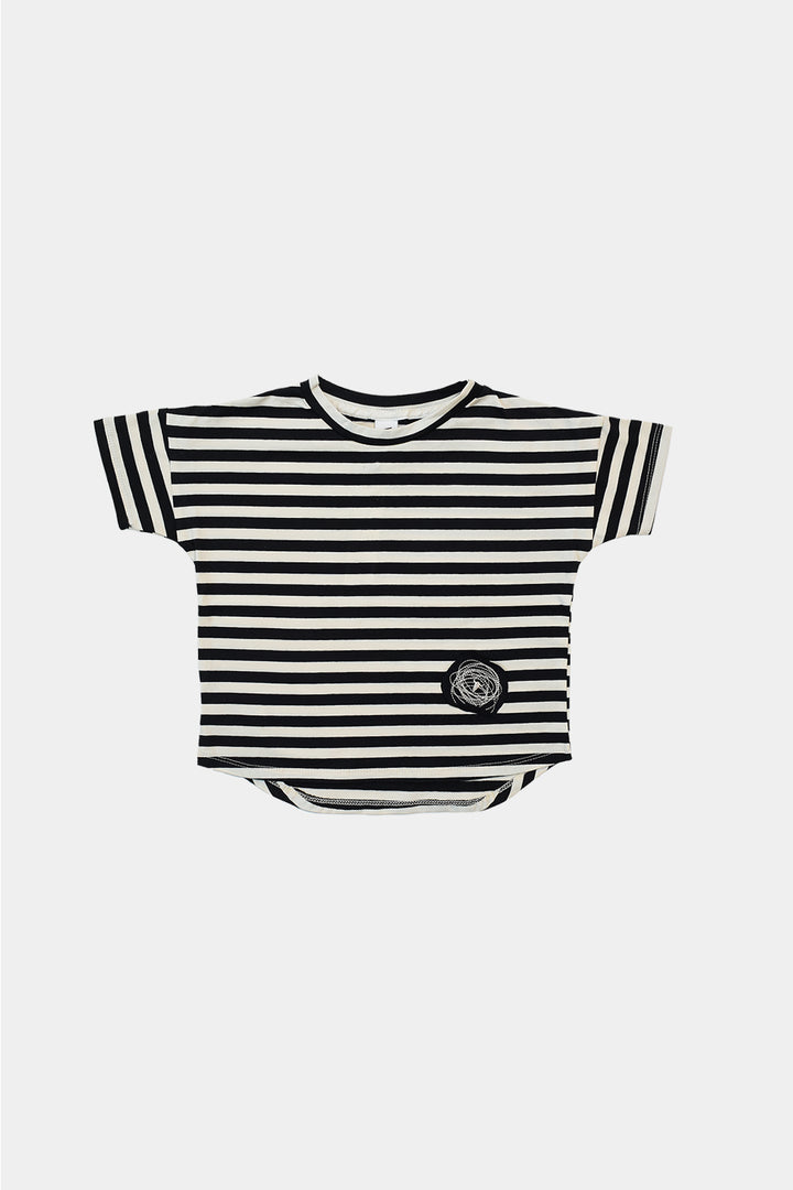 018-STRIPED ECRU/BLACK TEE