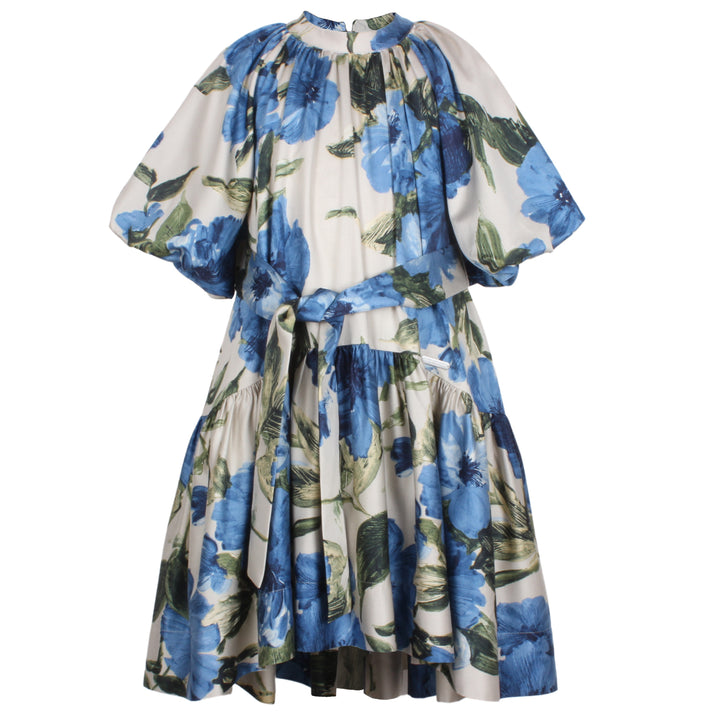 PERRIWINKLE DRESS-ANTIQUE BLUE FLOWER JACQUARD
