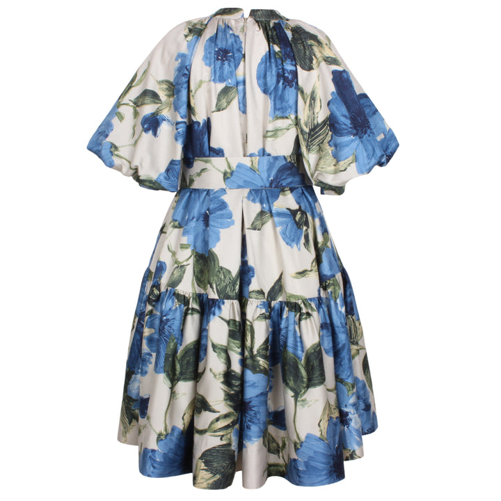 PERRIWINKLE DRESS-ANTIQUE BLUE FLOWER JACQUARD
