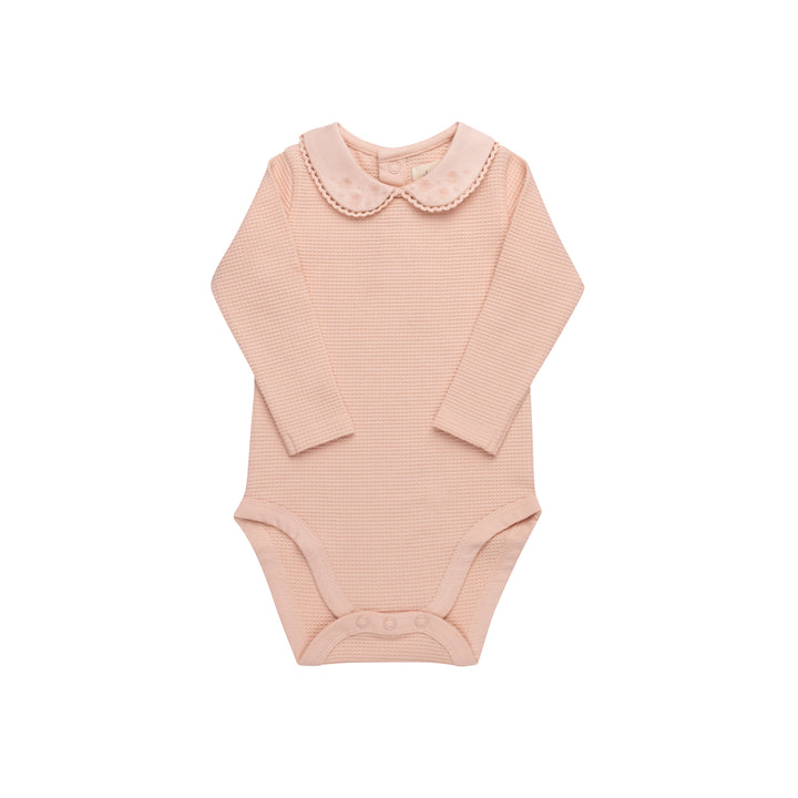 Embroidered Collar Collection- Pink - Bodysuit and overalls