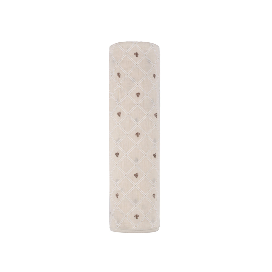 FLORAL GRID COLLECTION-MUSLIN SWADDLE-Ivory/Leaf