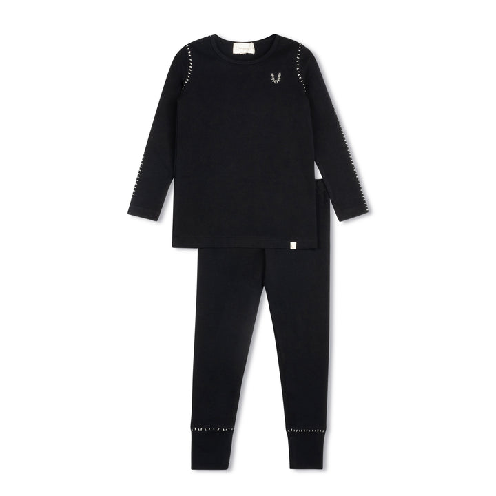 Whipstitch Vine Pajama-Black/Cream