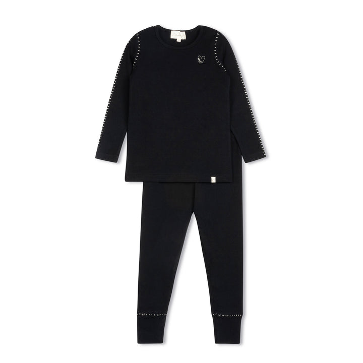 Whipstitch Heart Pajama-Black/Cream