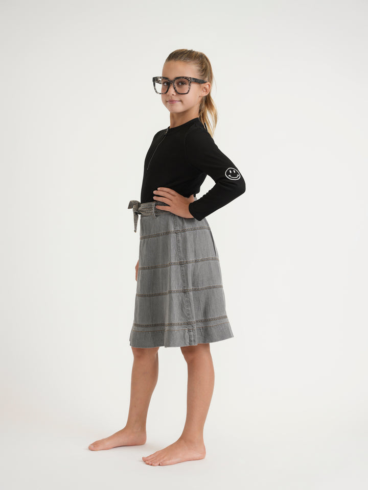 GS24441-BLACK DENIM-SKIRT DOT&LINE