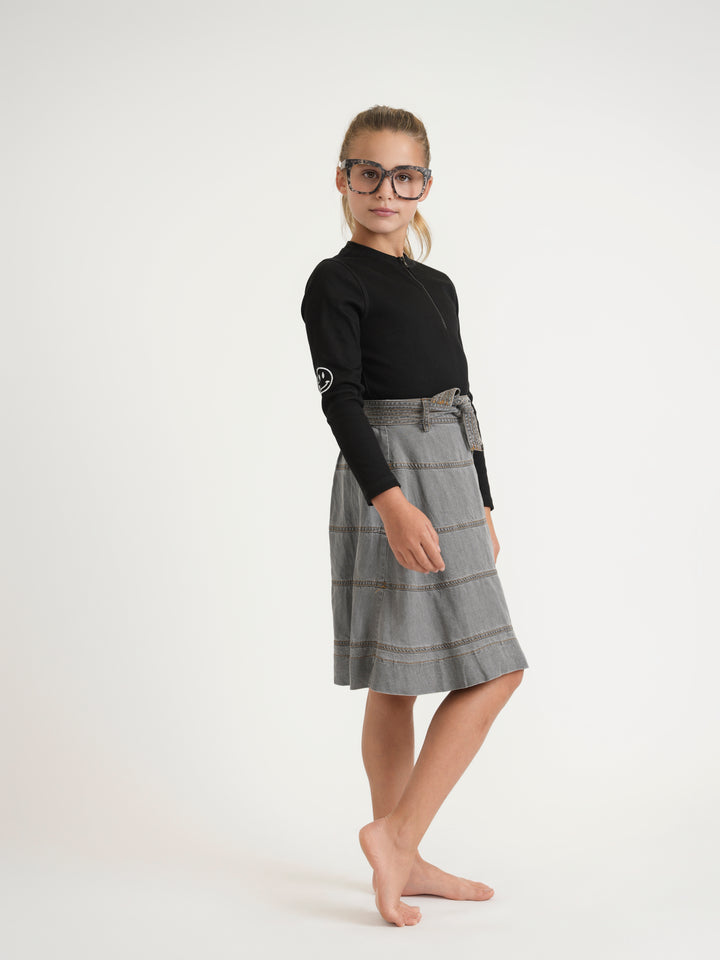 GS24441-BLACK DENIM-SKIRT DOT&LINE