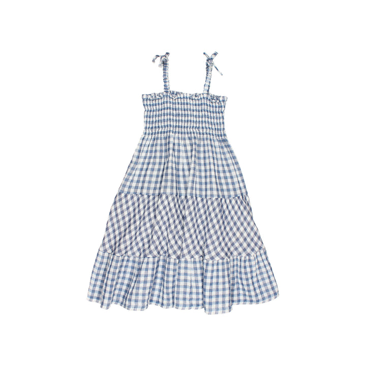 7036-GINGHAM LONG DRESS-Blue Stone