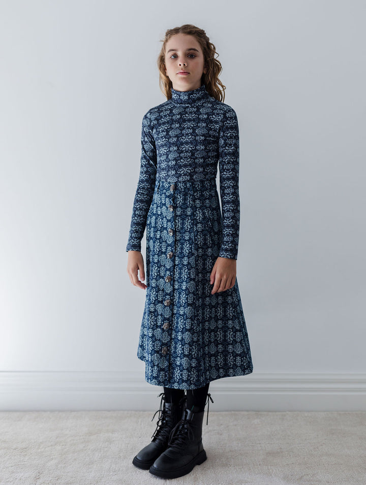 8124T-Fleur De Lis Print Jersey Turtleneck-Fleur De Lis Print