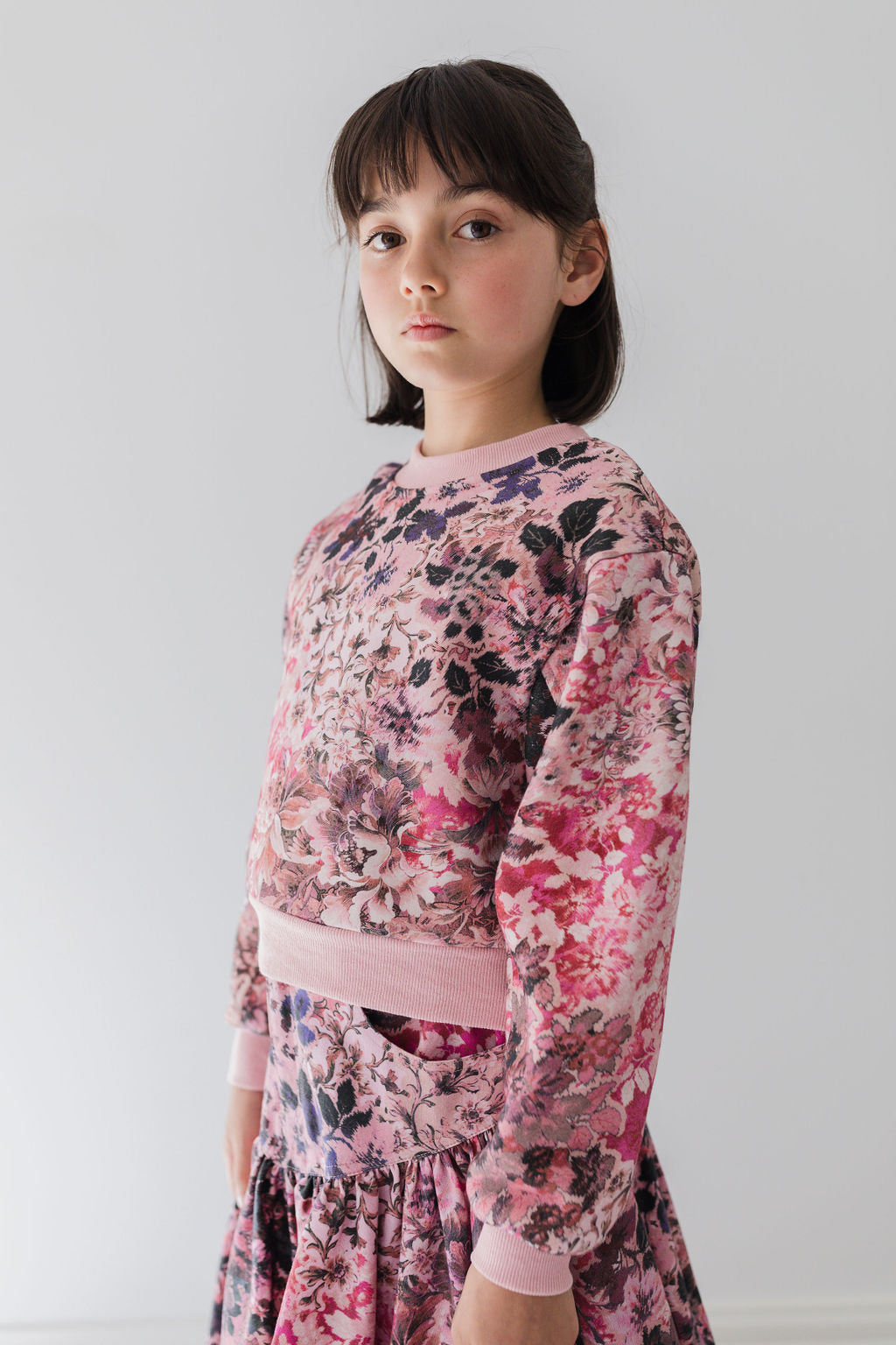8194T-Blurred Floral Print Sweat Top-Blurred Floral Print