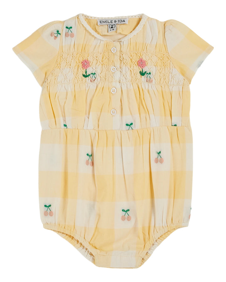 AB081A-SMOCKED ROMPER-VICHY CERISES
