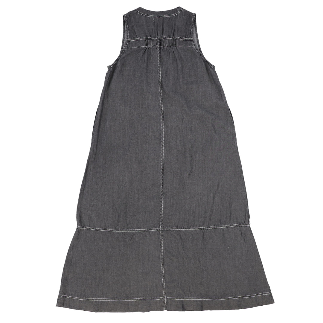C-19189-Chambrey V-Neck Swing Dress -Black Denim