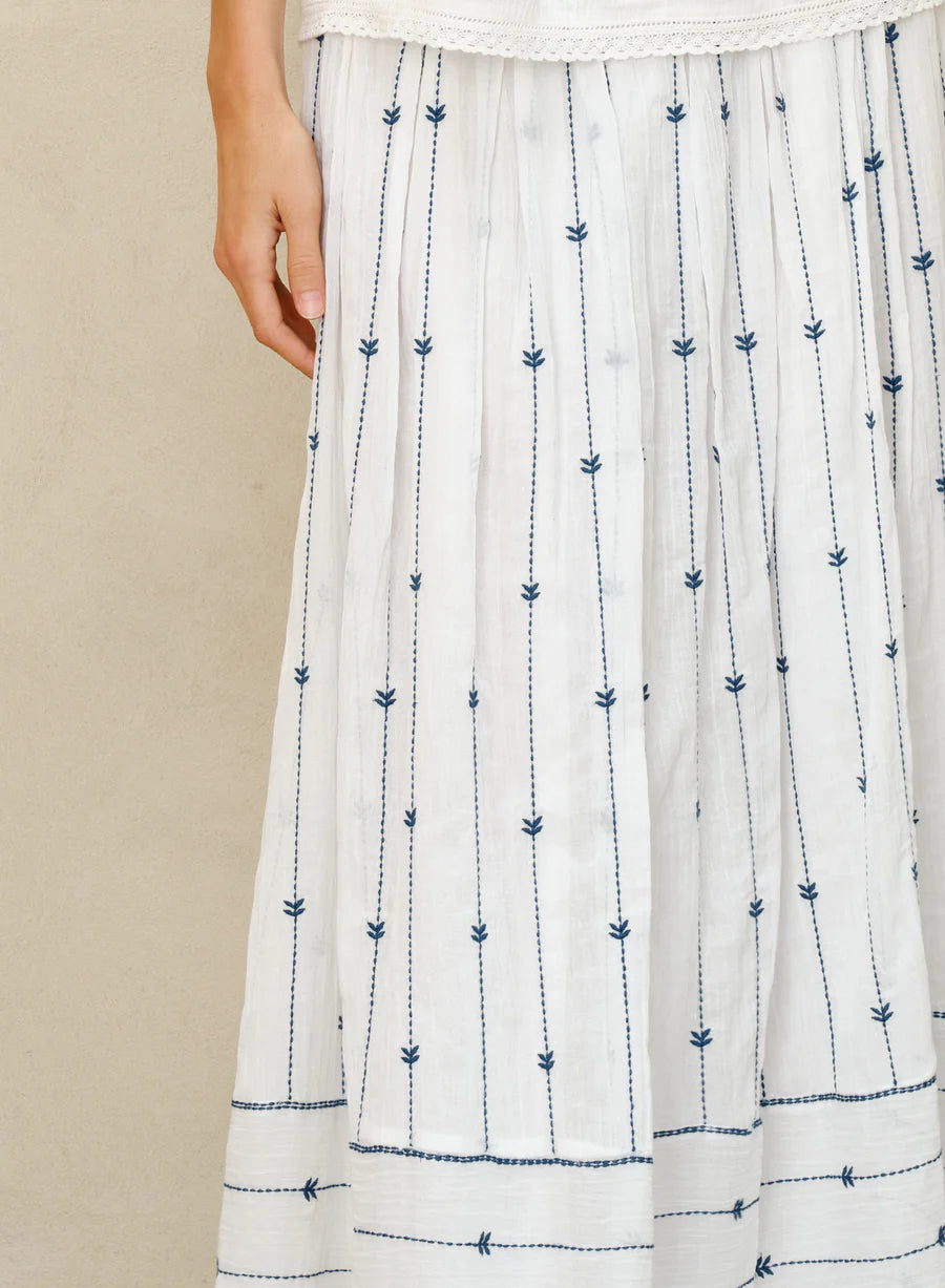 DACY EMB MAXI SKIRT-BLUE