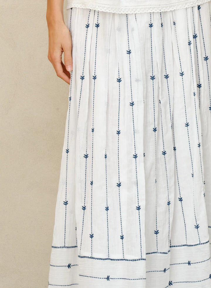 DACY EMB MAXI SKIRT-BLUE