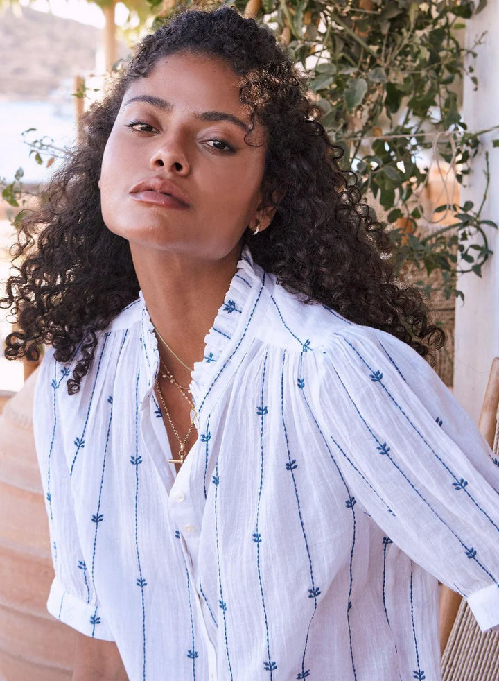 DACY EMB TOP-BLUE