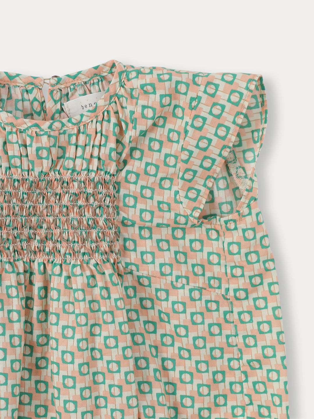 BABY-BLOCK SMOCKING ROMPER-peach fuzz