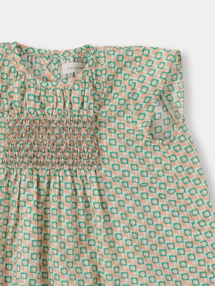 BLOCK SMOCKING DRESS-peach fuzz
