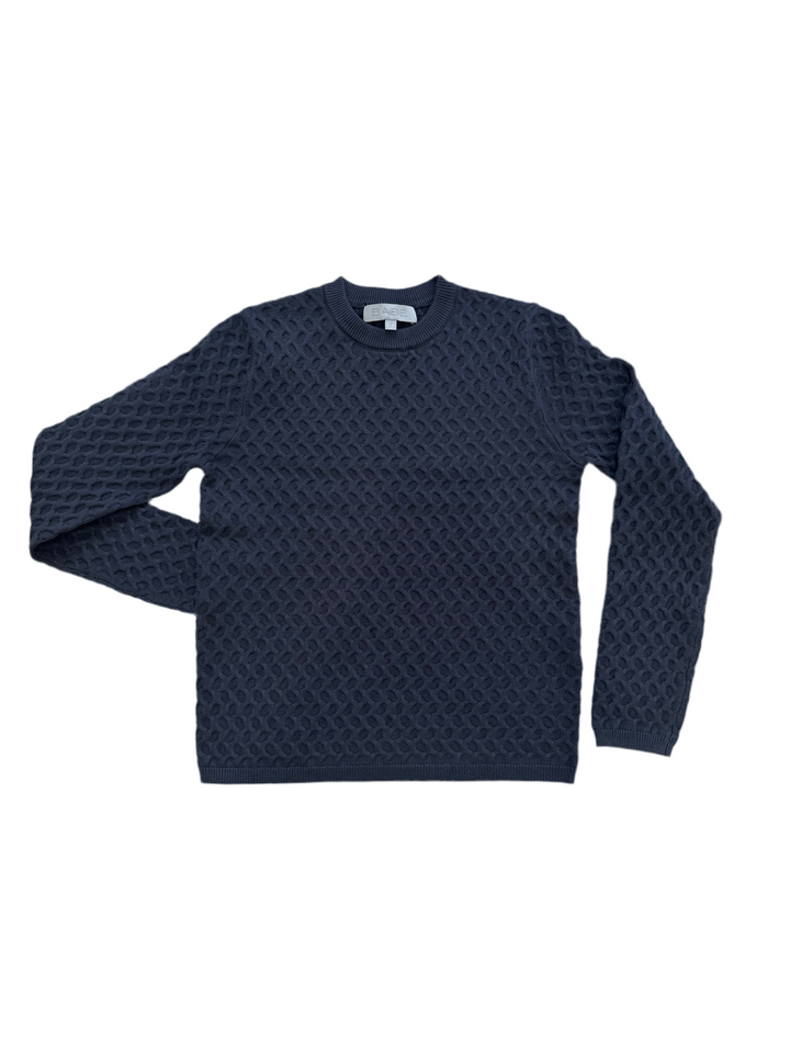 C-23502-Textured Crochet Knit Sweater -Grey