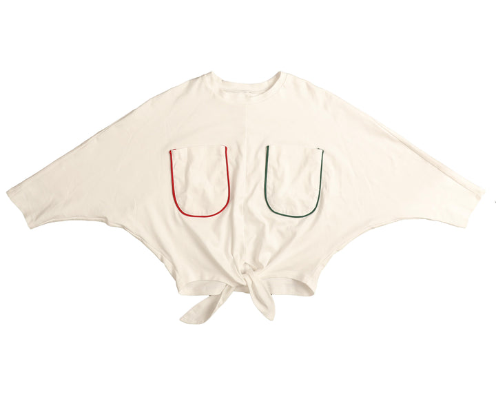 HSH652-TIED TOP WITH COLOR POCKET BINDING-Ivory