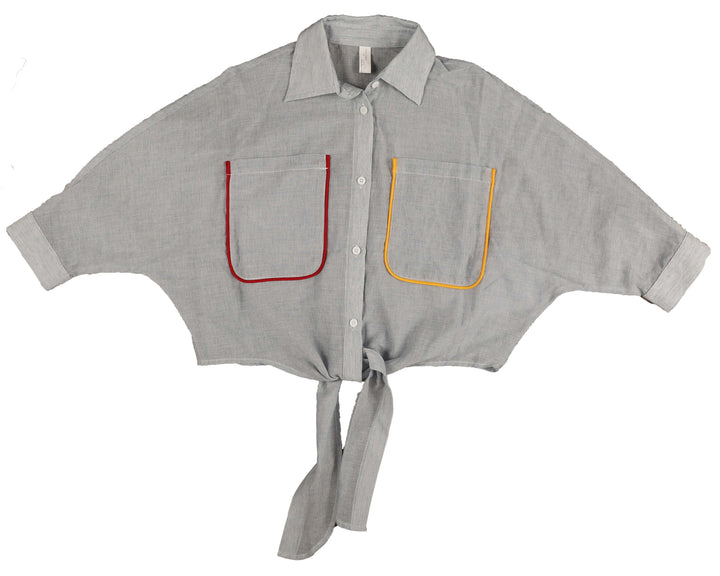 HSH653-PINSTRIPED TIE SHIRT-Blue