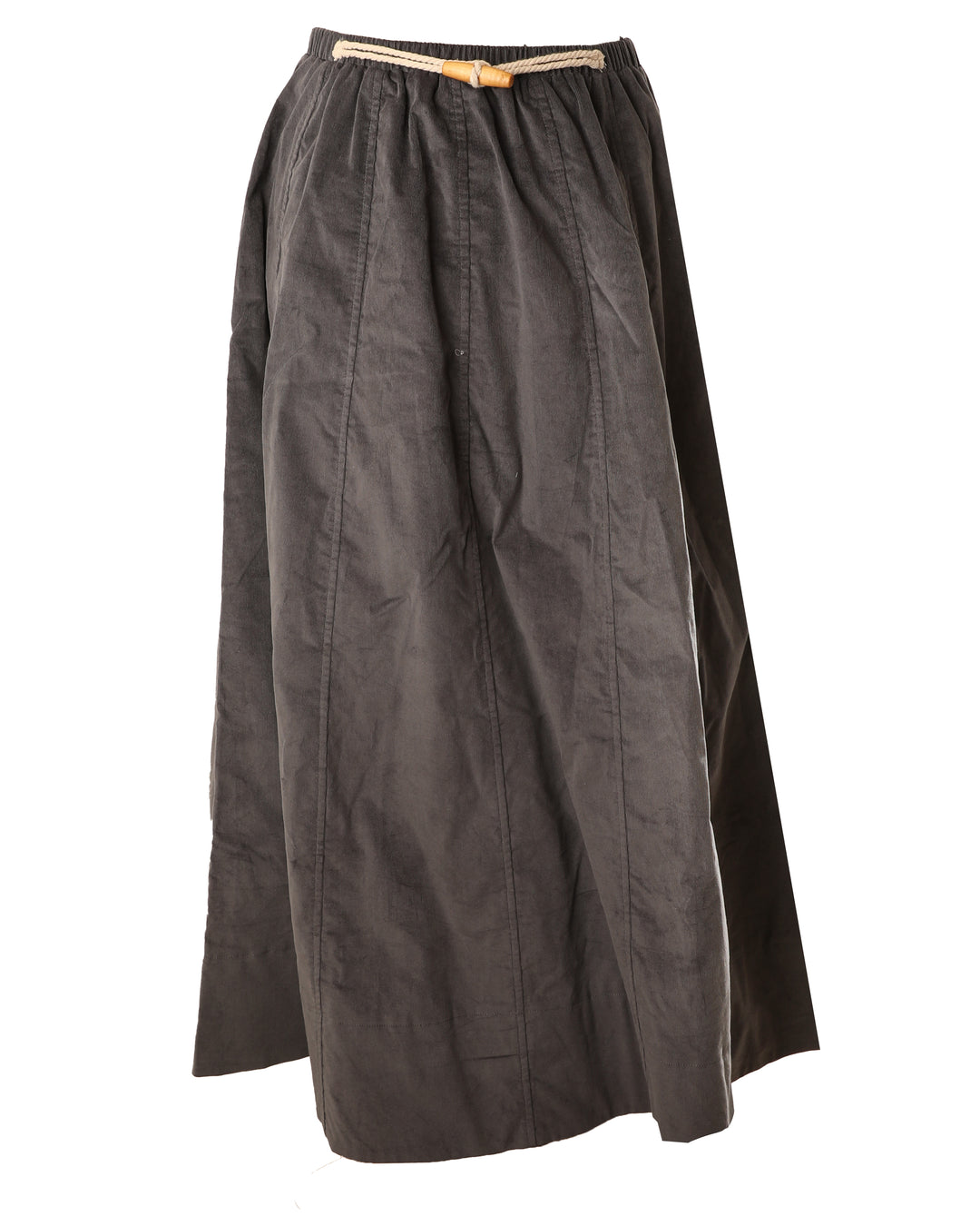 HSK876-PANELED CORD SKIRT-CHARCOAL