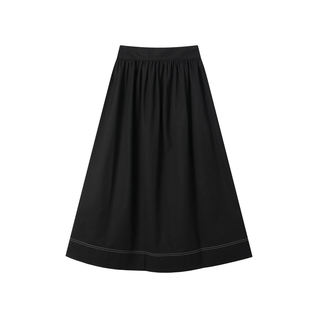 INTARSIA CIRCLE SKIRT WITH CENTER BUTTONS-BLACK
