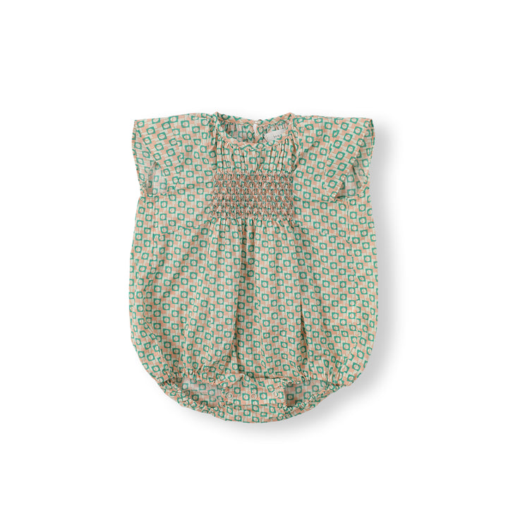 BABY-BLOCK SMOCKING ROMPER-peach fuzz
