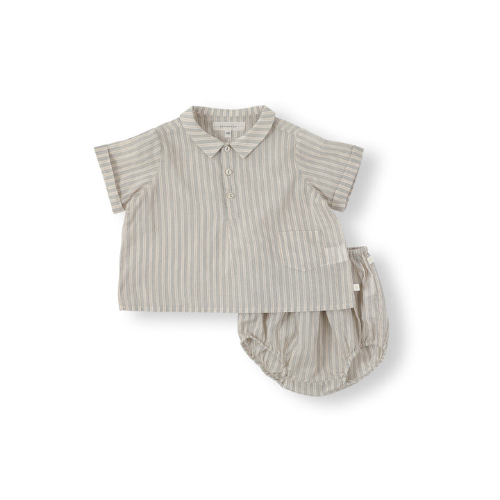 BABY-IAN STRIPE SHIRT SET-grayish mint