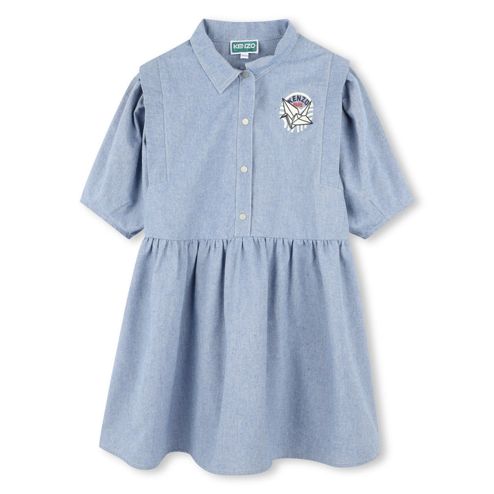 K61011-DRESS CHAMBRAY PRINT ON FRONT-CHAMBRAY