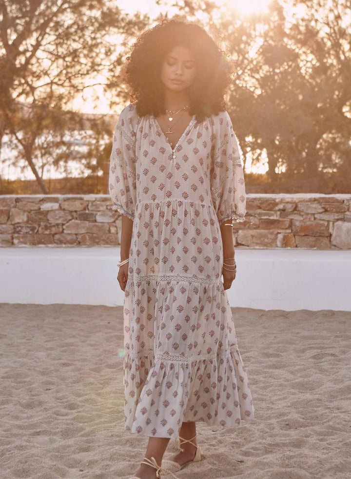 LINDI PRINT MAXI DRESS-ECRU