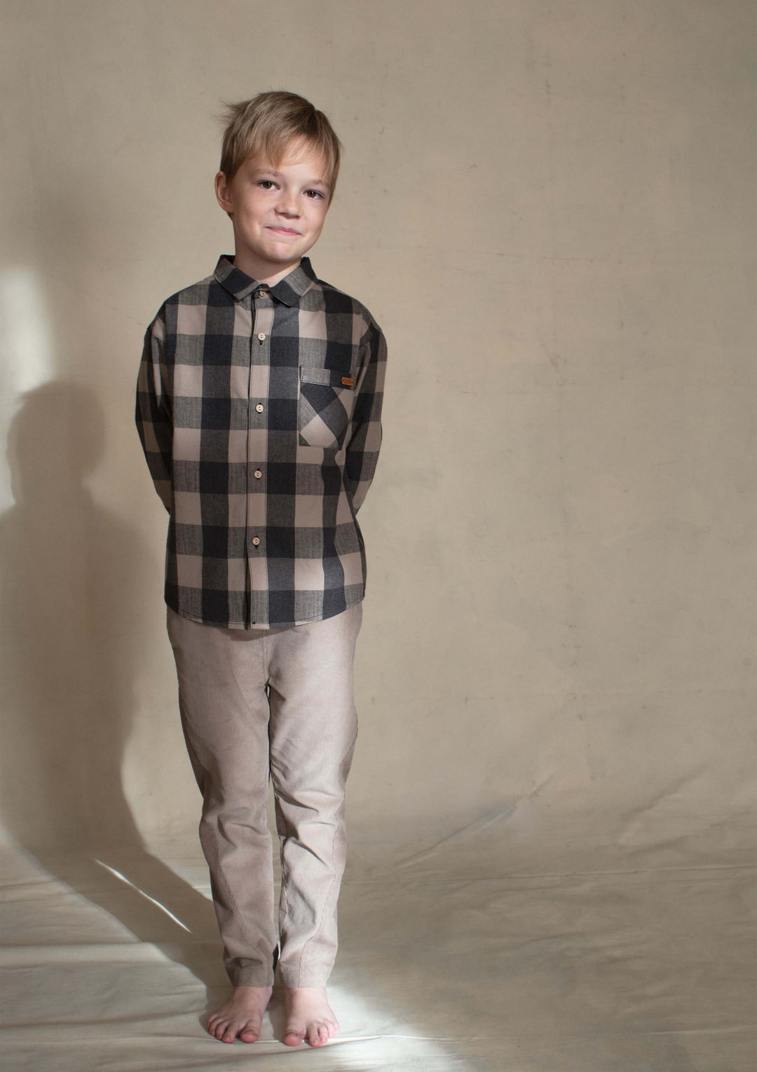 18.1-TAUPE CHECK SHIRT W/COLLAR