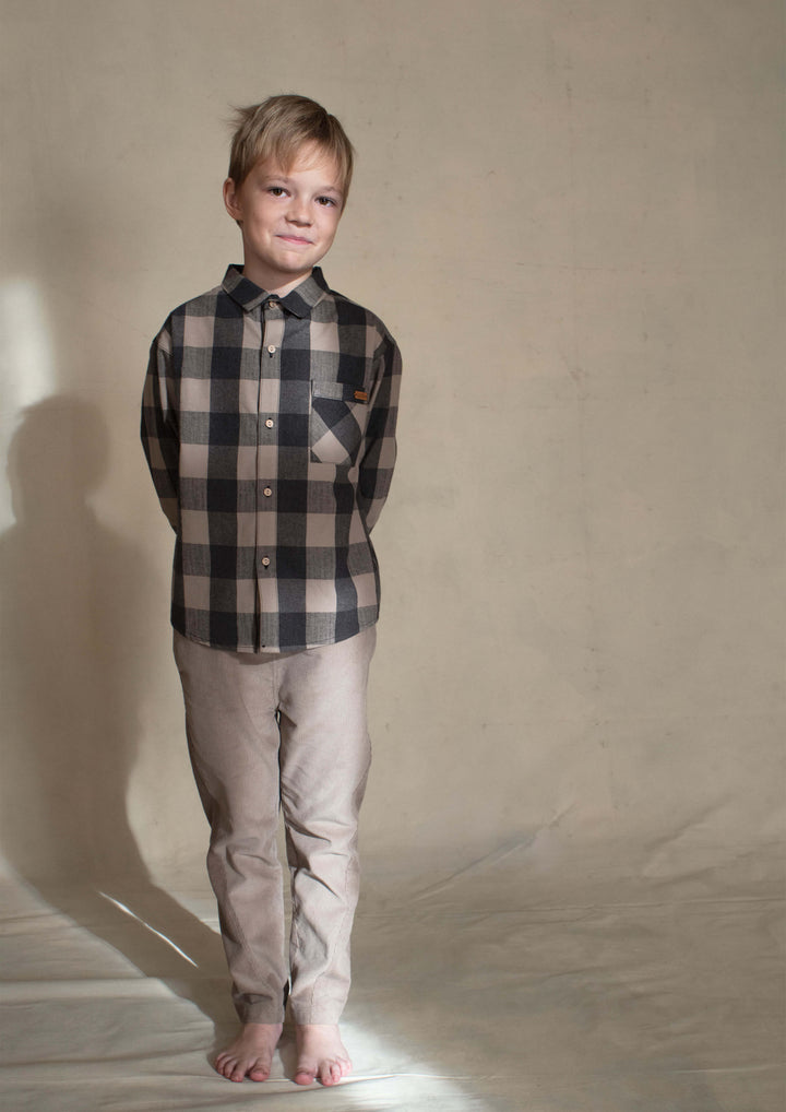 18.1-TAUPE CHECK SHIRT W/COLLAR