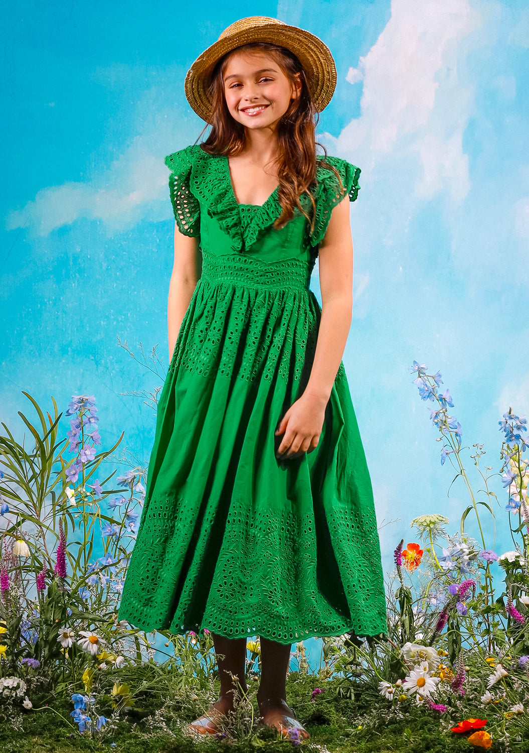Naomi Embroidered Maxi Dress LONG LENGTH-Green