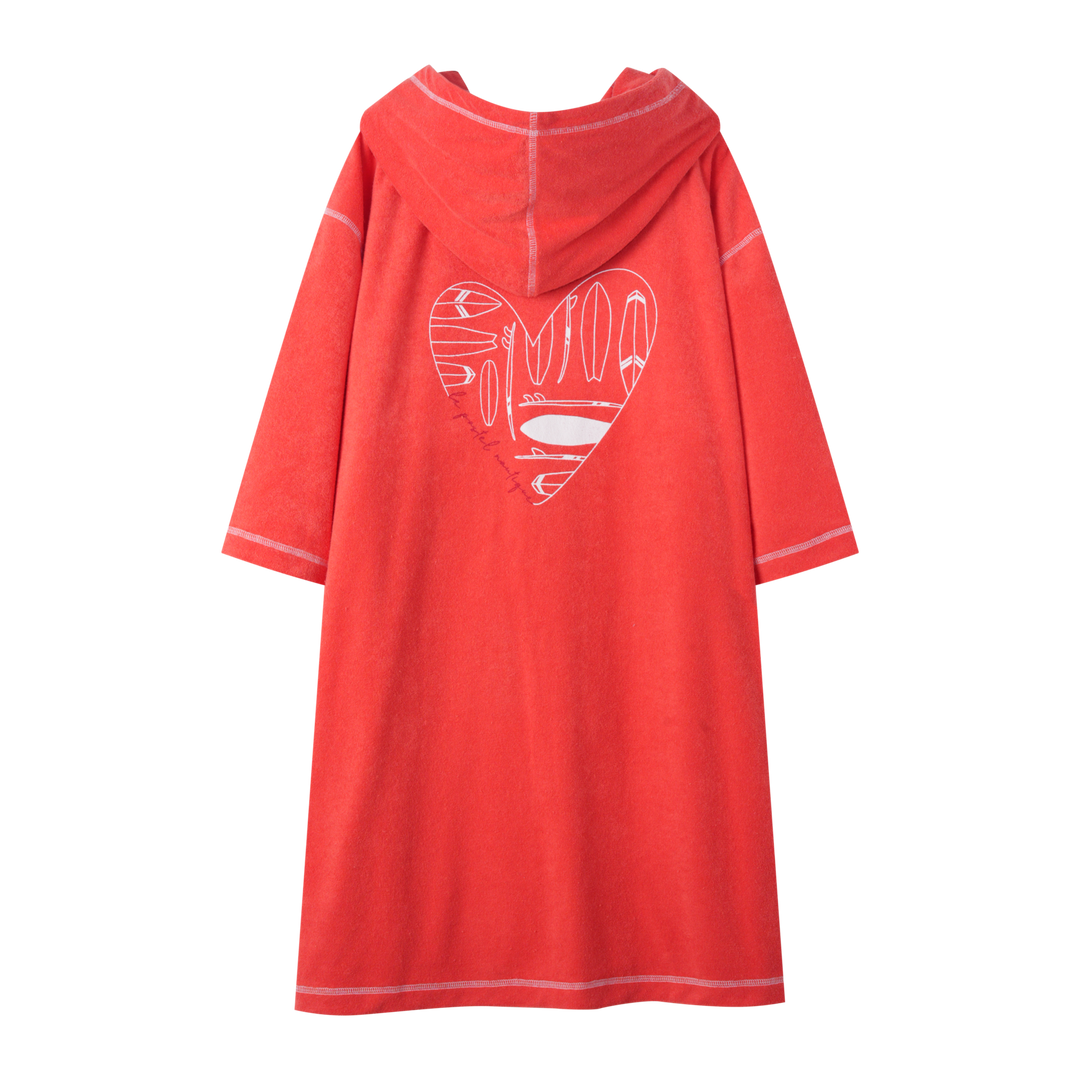 HOODED PONCHO WITH CENTER POCKET-CORAL