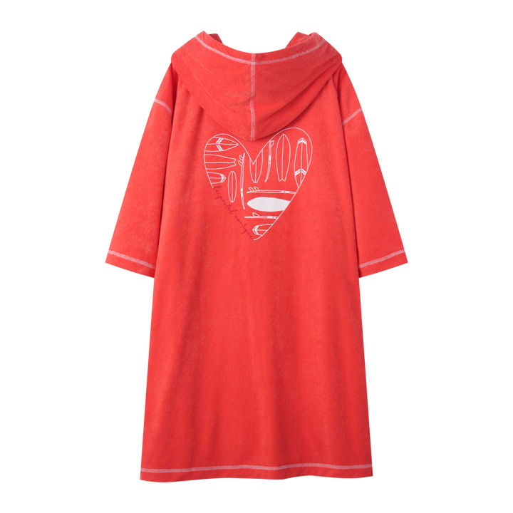 HOODED PONCHO WITH CENTER POCKET-CORAL
