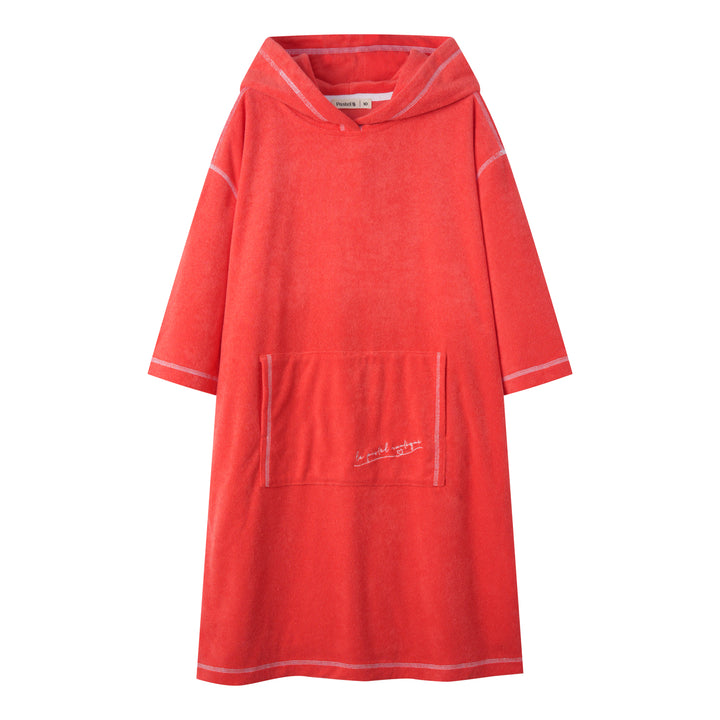 HOODED PONCHO WITH CENTER POCKET-CORAL