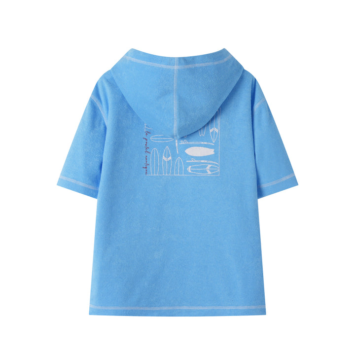 HOODED PONCHO WITH CENTER POCKET-AQUA