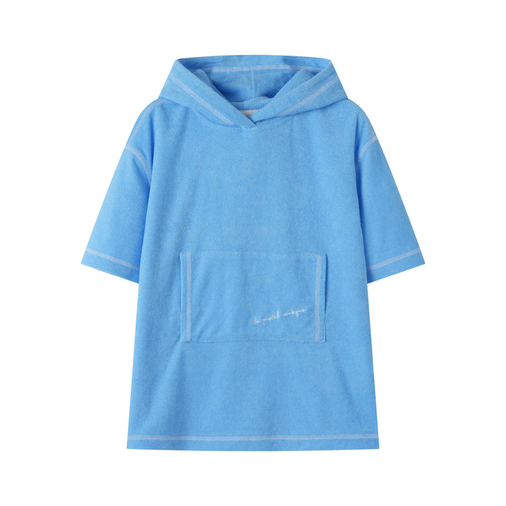 HOODED PONCHO WITH CENTER POCKET-AQUA