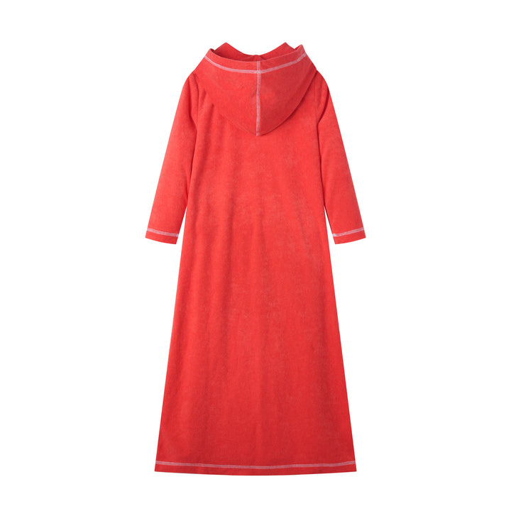 LONG SWIM ROBE WITH CENTER POCKET-CORAL