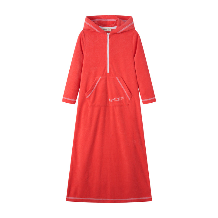 LONG SWIM ROBE WITH CENTER POCKET-CORAL