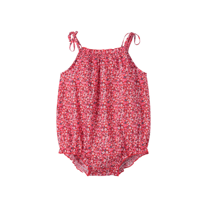 FLORAL TIE SHOULDER ROMPER-LIBERTY RED