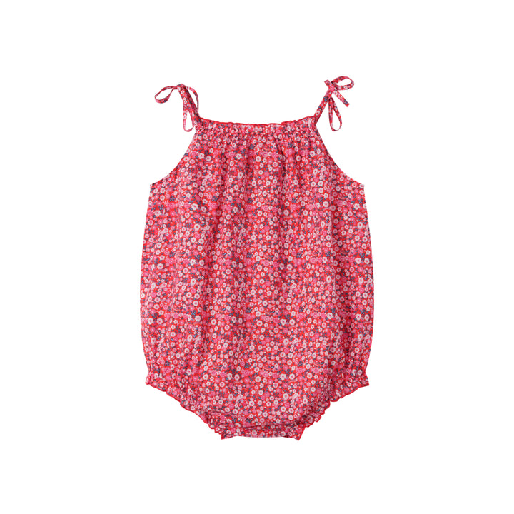 FLORAL TIE SHOULDER ROMPER-LIBERTY RED