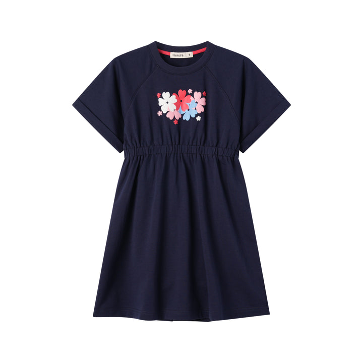 CAP SLEEVE DRESS WITH FLOWERS-NAVY