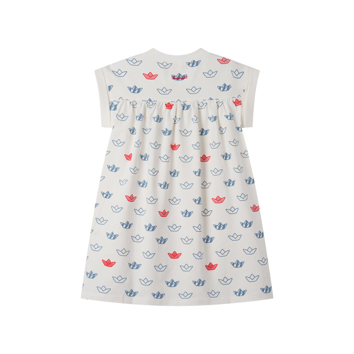 SAILING PRINT HIGH YOKE SWEAT DRESS-WHITE MULTI