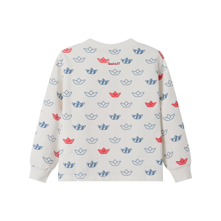 GIRLS SAILING PRINT SWEATSHIRT-WHITE MULTI