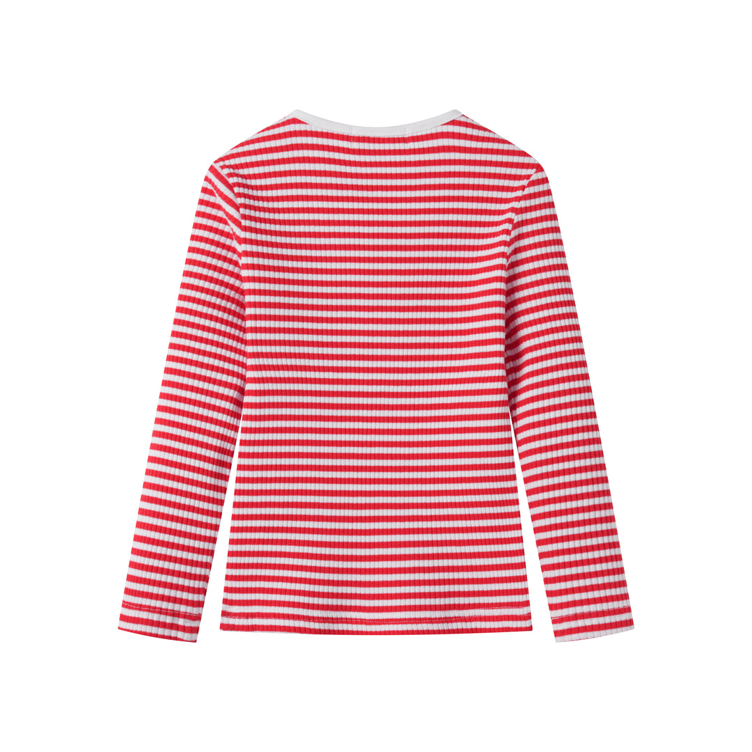 STRIPED RIBBED T-SHIRT-RED STRIPED