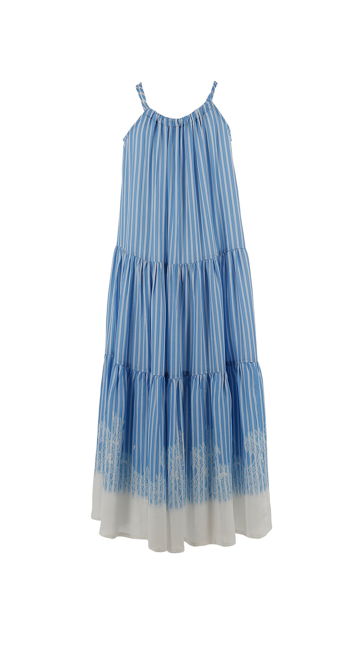 SFAB055-DRESS SATIN STRIPE LACE-White/Blue
