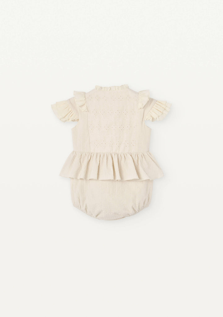 Mod 2.1 Off-white contrasting romper suit with frills