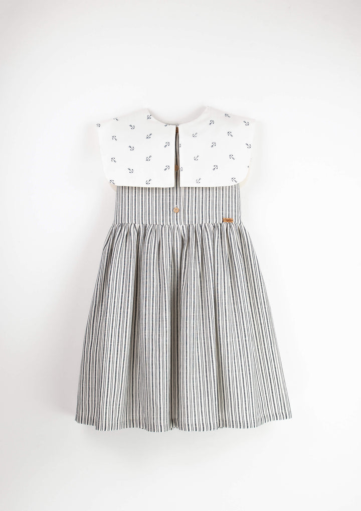 Mod.33.4 Embroidered striped dress with bib collar
