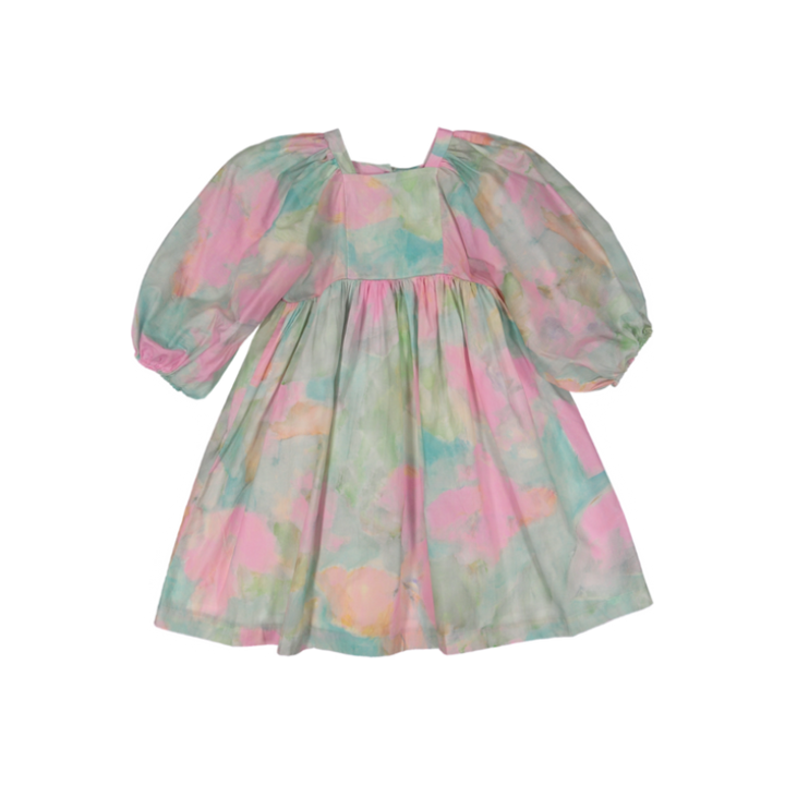 VIOLETTA CLOSED NECK DRESS 3/4 SLV-Watercolor